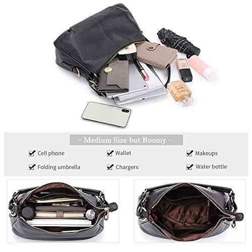 Kattee Soft Leather Hobo Handbags for Women Genuine Top Handle Vintage Shoulder Purses Medium (Black) - Image 4