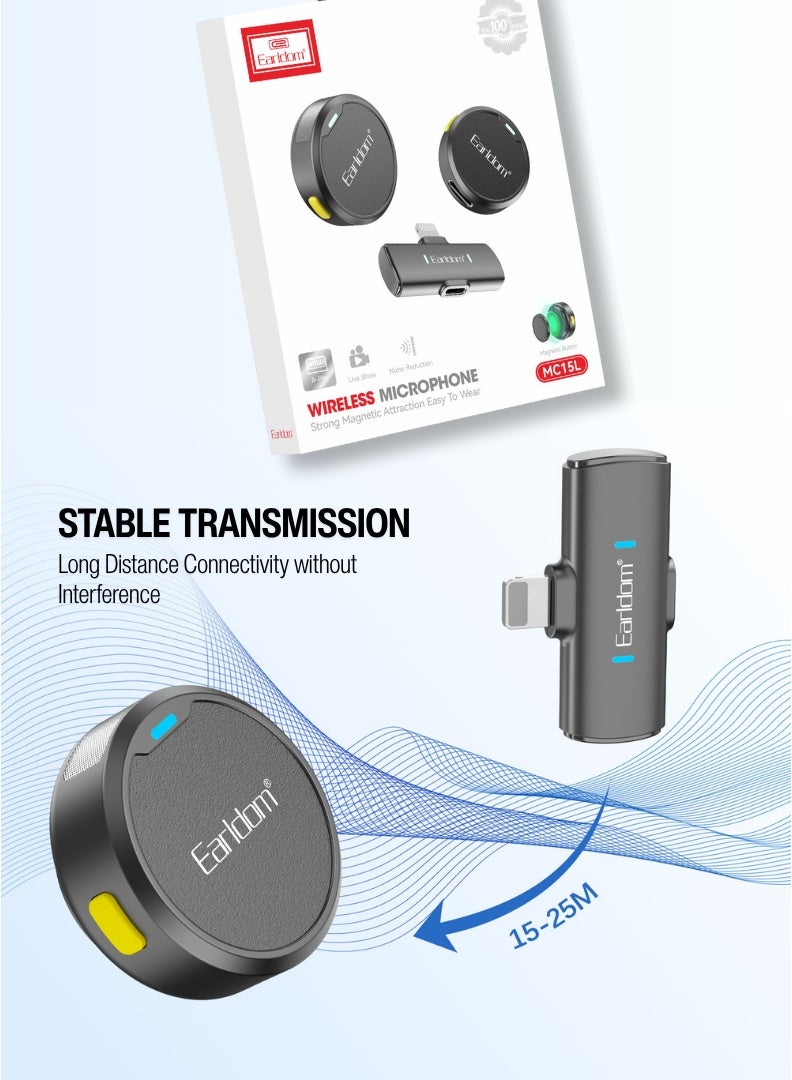 Earldom Wireless Lavalier Lapel Microphone for iPhone (1-Year Warranty) - Lightning Dual Mic with Magnetic Clip, Noise Reduction, 25m Wireless Range, Plug-and-Play, Ideal for Video Recording, Interviews & Vlogging  - Image 4