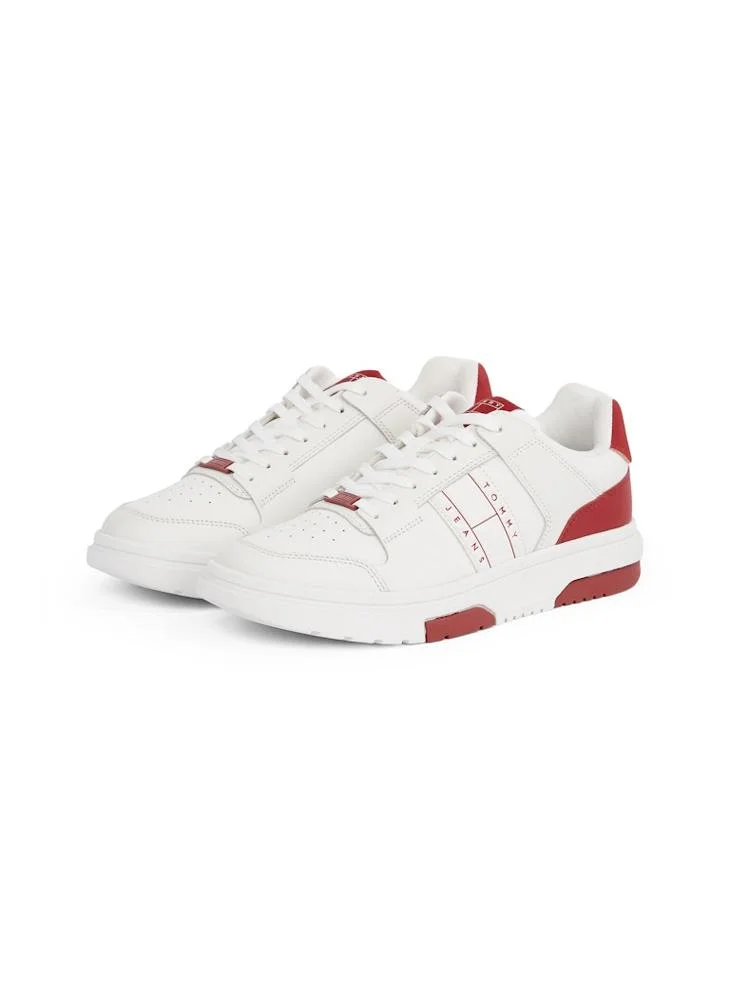 تومي جينز Lace Up Low Top Leather Sneakers