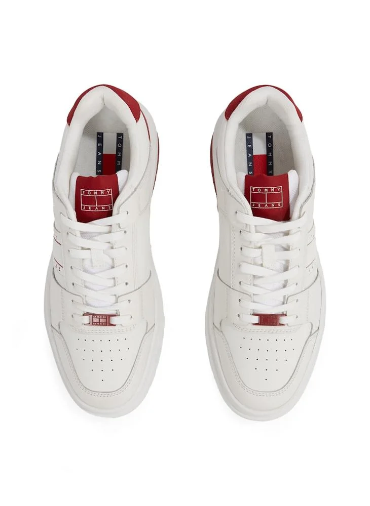 تومي جينز Lace Up Low Top Leather Sneakers