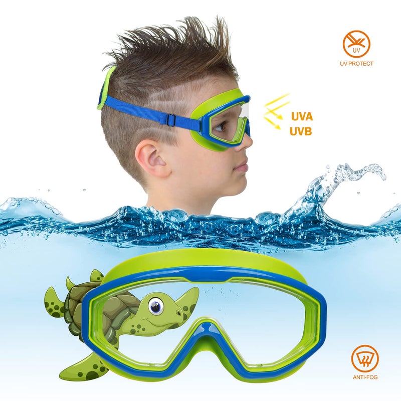 RUIGAO Swim Goggles Kis, Children swimming Goggles Fabric Strap, Dinosaur Blue/Green for Kids/Toddlers/Youth - Image 4