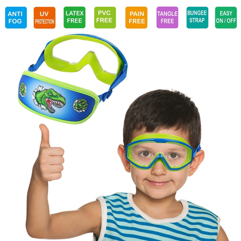 RUIGAO Swim Goggles Kis, Children swimming Goggles Fabric Strap, Dinosaur Blue/Green for Kids/Toddlers/Youth - Image 2