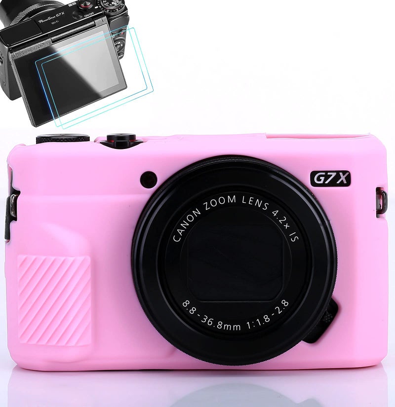 Pocoukate Camera Body Case for Canon G7X /G7X Mark II/Mark III Silicone Case Cover with Optical 9H Hardness 0.3mm Ultra-Thin DSLR Camera Screen Protector - Image 1