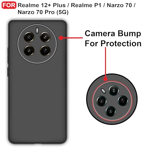 CEDO Back Cover for Realme 12+ Plus/Realme P1 / Narzo 70/70 Pro (5G) | Camera Bump Protection & Inner Velvet Fabric Lining | Ultra Slim Matte Soft Rubberised Case Cover (Black) - Image 3
