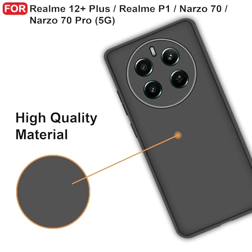 CEDO Back Cover for Realme 12+ Plus/Realme P1 / Narzo 70/70 Pro (5G) | Camera Bump Protection & Inner Velvet Fabric Lining | Ultra Slim Matte Soft Rubberised Case Cover (Black) - Image 5