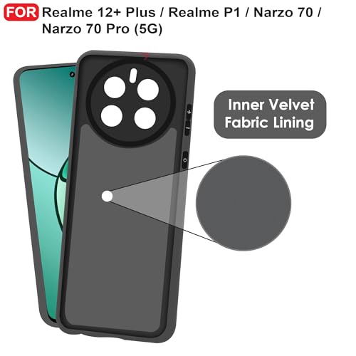 CEDO Back Cover for Realme 12+ Plus/Realme P1 / Narzo 70/70 Pro (5G) | Camera Bump Protection & Inner Velvet Fabric Lining | Ultra Slim Matte Soft Rubberised Case Cover (Black) - Image 4