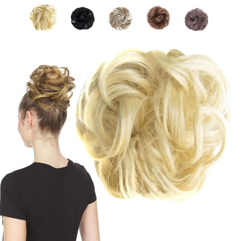 Juvabun Messy Bun Hair Piece  Pure Blonde Hair Pieces for Women  MenMessy Hair Buns Hair Piece  Everyday Wear  Washable  Realistic Synthetic Hair Bun Scrunchie Pure Blonde