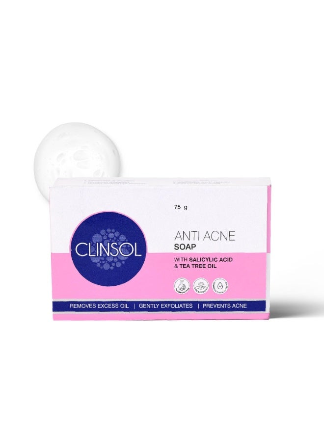 Leeford Clinsol Anti Acne Soap - 75g (Pack of 2) | With Tea Tree Oil & Vitamin E | Acne Soap for Men & Women | Treats & Prevents Acne, Controls Oil & Soothes Skin - Image 4