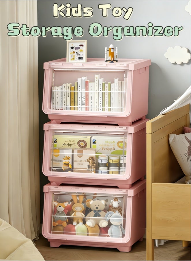 3-Layer Household Wheeled Storage Rack, Removable Baby Toys Organizer Bookshelf, Large Capacity Kindergarten Sorting Rack, Kids Toy Storage Rack Chest for Nursery, Playroom, Kindergarten Furniture (XY-8307-PK) - Image 1