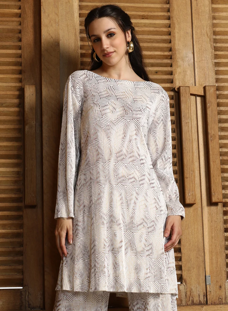 QISSA Women's Chocolate Brown Solid Pleated Kurta Set For Casual Wear | Round Neck | Long Regular Sleeves | 2 Piece Kurta Set Designed With Comfort Fit For Everyday Ethnic Wear