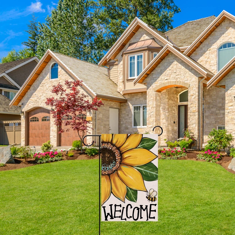 Covido Welcome Spring Summer Sunflower Decorative Garden Flag, Bee Flower Yard Outside Decorations, Fall Autumn Floral Farmhouse Outdoor Small Home Decor Double Sided 12 x 18 - Image 5