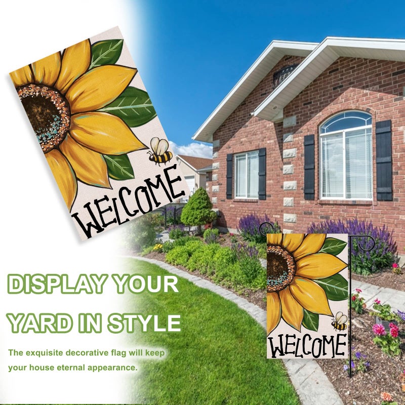 Covido Welcome Spring Summer Sunflower Decorative Garden Flag, Bee Flower Yard Outside Decorations, Fall Autumn Floral Farmhouse Outdoor Small Home Decor Double Sided 12 x 18 - Image 4