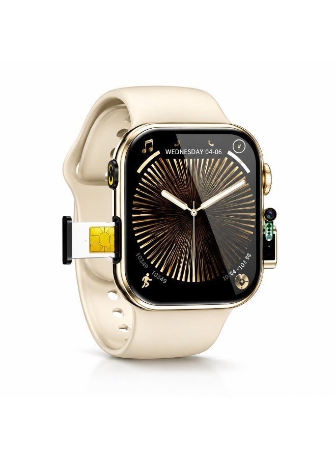 Smartberry SM402 Android Smart Watch with 2.2-inch HD Display, SIM Card Slot, Front Camera, Dual Interchangeable Straps, Gold - Image 1