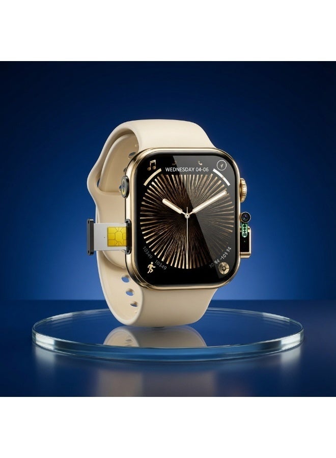 Smartberry SM402 Android Smart Watch with 2.2-inch HD Display, SIM Card Slot, Front Camera, Dual Interchangeable Straps, Gold - Image 2