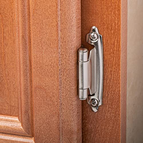 DecoBasics 3/8" Inset Cabinet Hinges Brushed Nickel (5 Pair -10 Pcs) Offset Self Closing Cabinet Hinges for Kitchen Cabinets Satin Nickel w/Silicon Bumpers & Upgraded Screws - Image 5