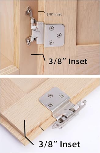 DecoBasics 3/8" Inset Cabinet Hinges Brushed Nickel (5 Pair -10 Pcs) Offset Self Closing Cabinet Hinges for Kitchen Cabinets Satin Nickel w/Silicon Bumpers & Upgraded Screws - Image 3