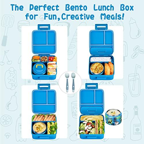 JXXM Bento Lunch Box for Kids With 8oz Soup thermo,Leak-proof Lunch Containers with 5 Compartment,thermo Food Jar and Lunch Bag, Food Containers for School (A-Blue(Dinosaur)) - Image 3