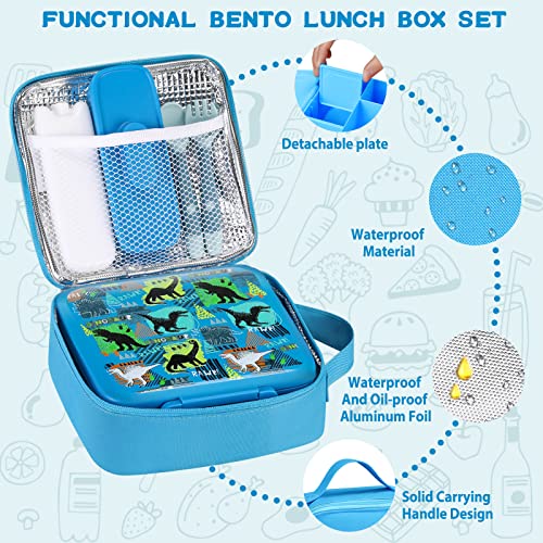 JXXM Bento Lunch Box for Kids With 8oz Soup thermo,Leak-proof Lunch Containers with 5 Compartment,thermo Food Jar and Lunch Bag, Food Containers for School (A-Blue(Dinosaur)) - Image 4