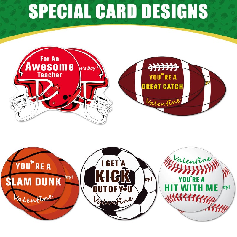 Gloween Valentines Day Boxes and Cards for Kids Classroom School Exchange, Great Valentines Gifts Party Favor Set for Boys Girls - 1 Football Box, 32 Sport Theme Valentine Cards, 1 Teacher Card - Image 4