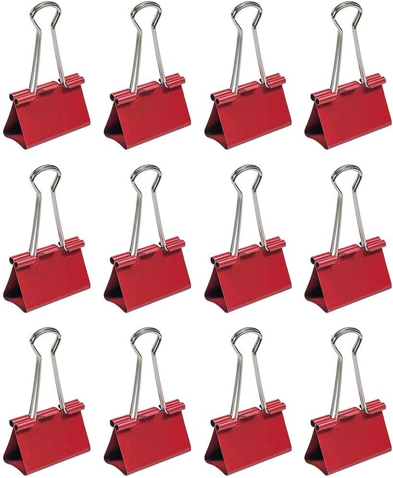 JAM Paper مشابك ملونة - كبيرة - 1 1/2 بوصة (41 مم) - مشابك حمراء - 12/عبوة - Image 1