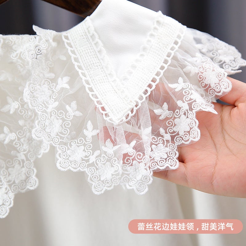 Girls Doll Collar Base Shirt Spring and Autumn Inner Long Sleeve T-Shirt Baby Cotton White Lace Top 4 - Image 4
