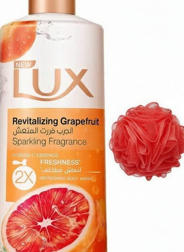 Lux Refreshing Body Wash, With Grapefruit Scent, Vitamin C Extract And Double Freshness, 500ml + Loofah - Image 2