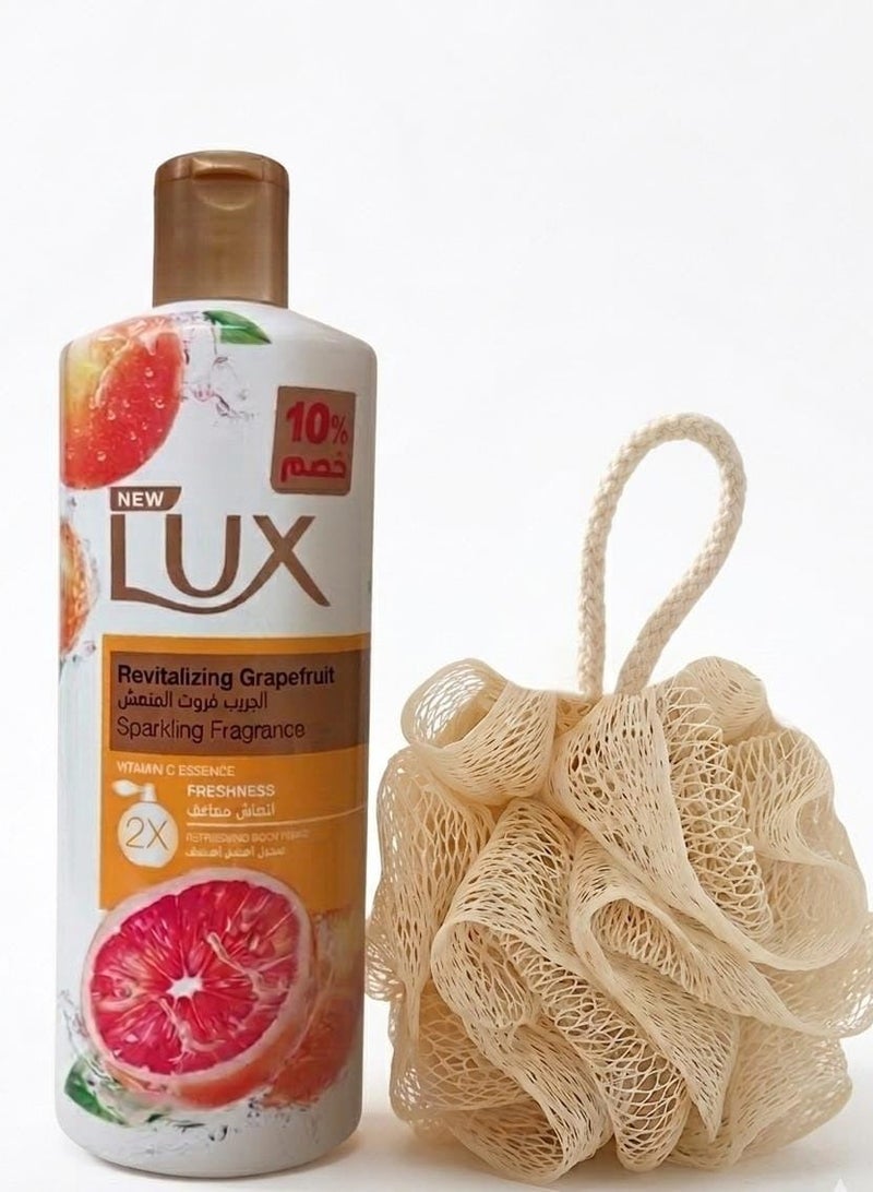 Lux Refreshing Body Wash, With Grapefruit Scent, Vitamin C Extract And Double Freshness, 500ml + Loofah - Image 1