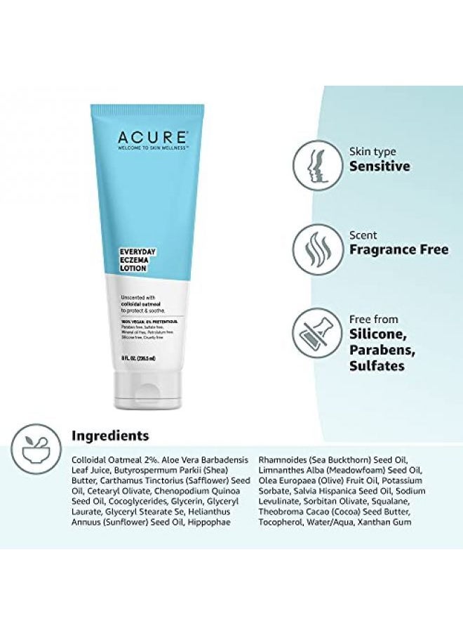 Acure Everyday Eczema Lotion 100% Vegan for Sensitive & Easily Irritated Skin 2% Colloidal Oatmeal & Cocoa Butter Unscented 8 Fl Oz