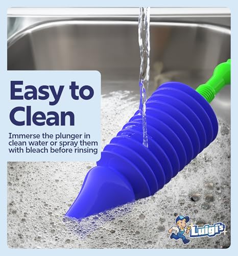 Luigi's World's Best Plunger - Unclogger Tools for Unblocking Toilet - Heavy Duty Plungers with Unique Unblocker Design - Remover Tool to Unblock Toilet Blockage - Blue and Green - Image 5
