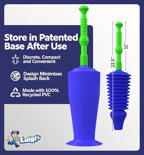 Luigi's World's Best Plunger - Unclogger Tools for Unblocking Toilet - Heavy Duty Plungers with Unique Unblocker Design - Remover Tool to Unblock Toilet Blockage - Blue and Green - Image 4