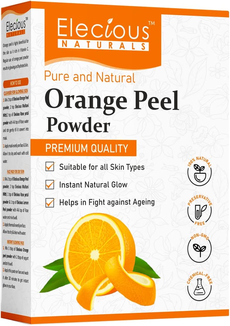 Elecious Orange Peel Powder For Skin and Face (200 Grams) | No Chemical, No preservative | Help in Tan Removal, Face cleansing and make skin glowing - Image 1