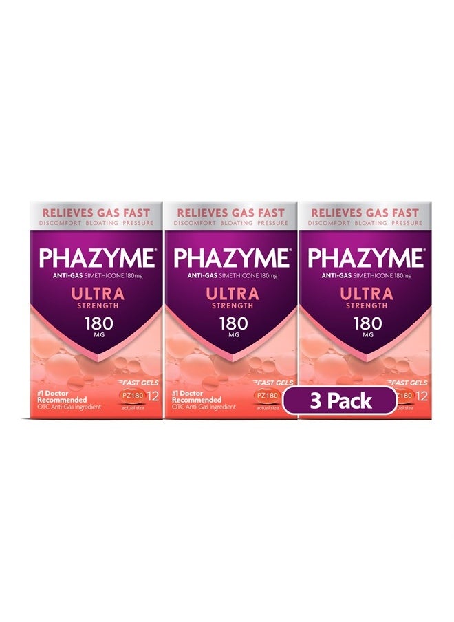 Phazyme Ultra Strength Gas & Bloating Relief, Works in Minutes, 12 Fast Gels, 3 Pack  - Image 1