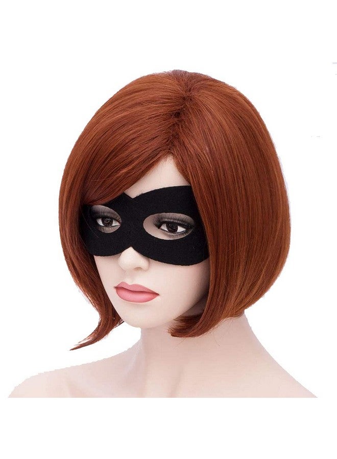 RightOn Orange Wig Short Straight Bob Wig Dark Orange Wig for Cosplay Party Wig Cap and Eye Mask Included - Image 1