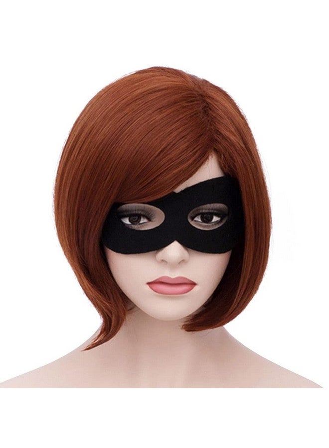 RightOn Orange Wig Short Straight Bob Wig Dark Orange Wig for Cosplay Party Wig Cap and Eye Mask Included - Image 2