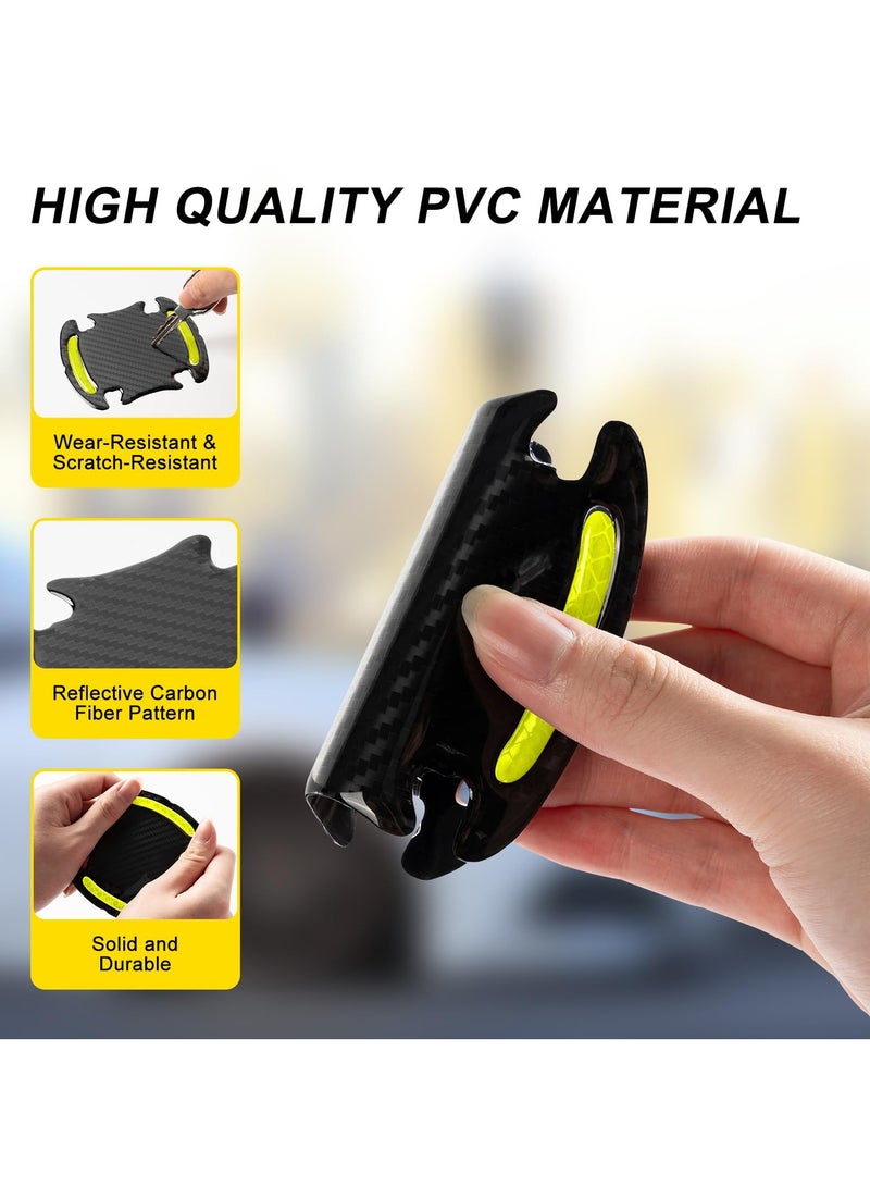 8pcs Car Door Handle Paint Scratch Protector Sticker Universal 3D Carbon Fiber Auto Door Handle Scratch Cover Guard Protective Film Pad with Safety Reflective Strips (Green) - Image 2