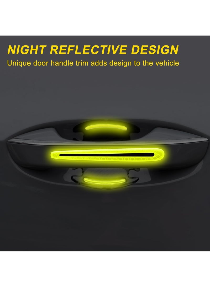 8pcs Car Door Handle Paint Scratch Protector Sticker Universal 3D Carbon Fiber Auto Door Handle Scratch Cover Guard Protective Film Pad with Safety Reflective Strips (Green) - Image 3