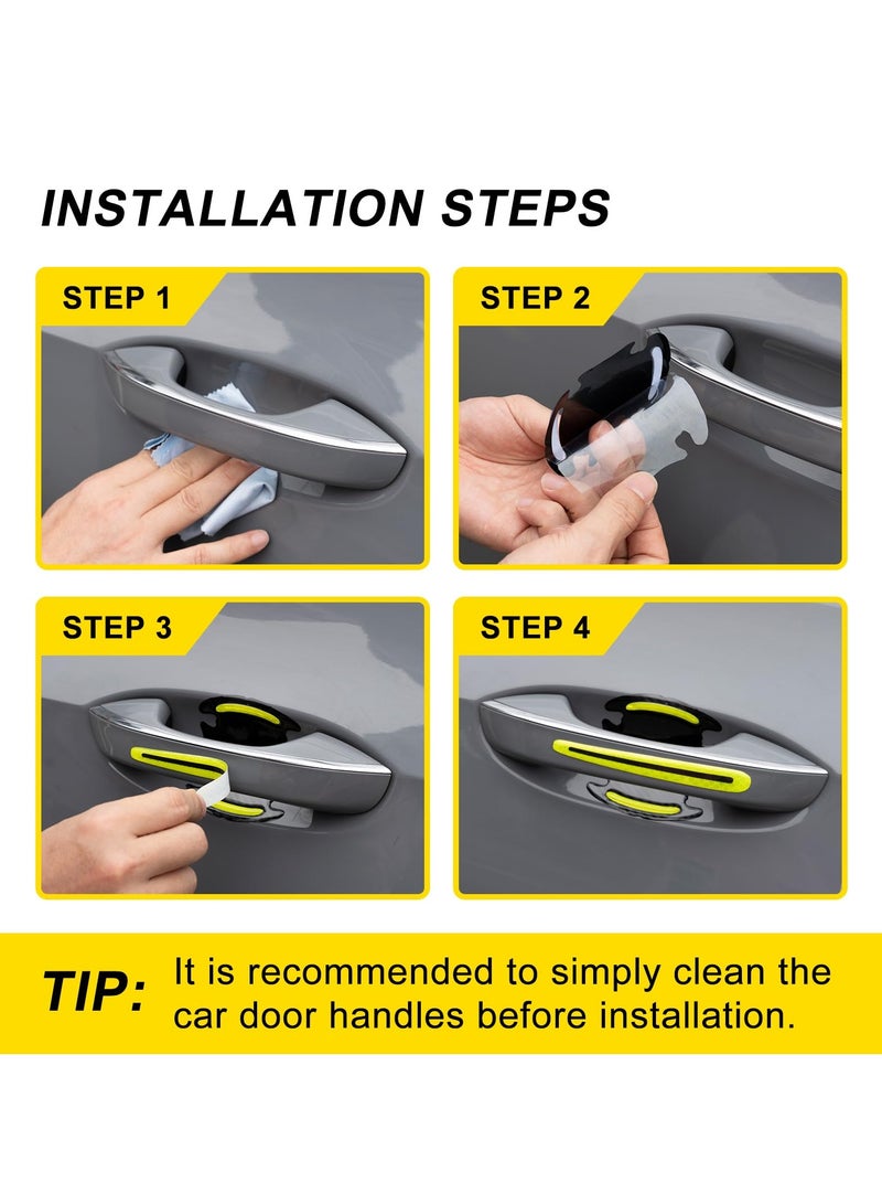 8pcs Car Door Handle Paint Scratch Protector Sticker Universal 3D Carbon Fiber Auto Door Handle Scratch Cover Guard Protective Film Pad with Safety Reflective Strips (Green) - Image 5