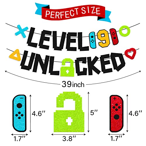 Festiko® Level 9th Unlocked Sign Banner Happy 9th Birthday Level Up Ninth Bday Party Decorations for Video Game Controller Themed Kids Boy Girl Birthday Event Celebration Supplies - Image 3