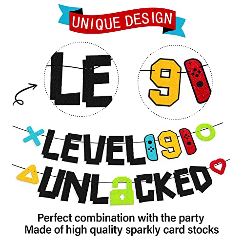 Festiko® Level 9th Unlocked Sign Banner Happy 9th Birthday Level Up Ninth Bday Party Decorations for Video Game Controller Themed Kids Boy Girl Birthday Event Celebration Supplies - Image 2