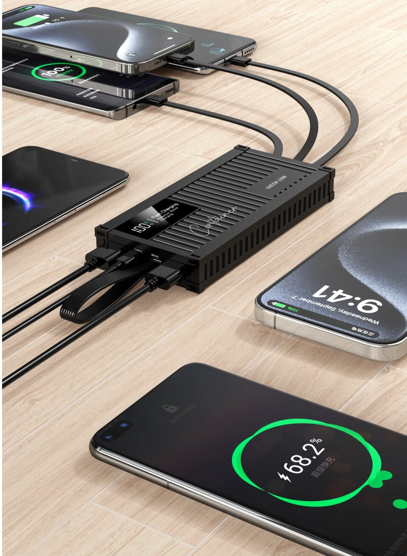 Container 30000mAh Power Bank / PD 20W Fast Charge / USB-A & Micro Port / LED Digital Display / Built-in Cables / USB-A/USB-C/Lightening/Micro Output / Polymer Battery Type - Black
