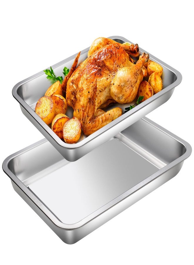 Roucerlin 15.7" & 14.1" 304 Stainless Steel Cookie Baking Sheet Set of 2, Thick Sheet Pan, Oven Baking Tray Nonstick, Easy Clean Sheet Cake Pan for Roasting Appetizer Serving Prep (Silver) - Image 1