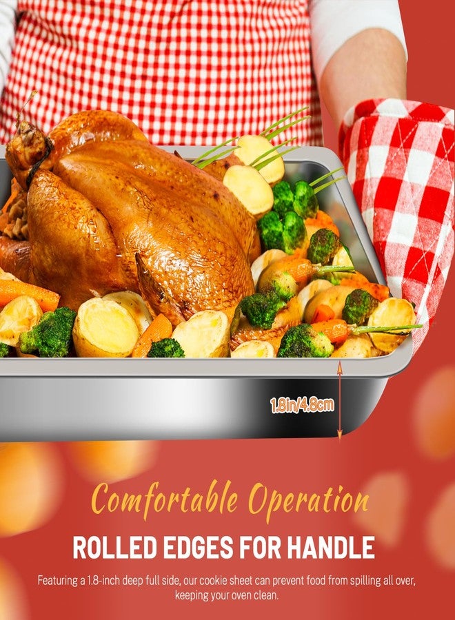 Roucerlin 15.7" & 14.1" 304 Stainless Steel Cookie Baking Sheet Set of 2, Thick Sheet Pan, Oven Baking Tray Nonstick, Easy Clean Sheet Cake Pan for Roasting Appetizer Serving Prep (Silver) - Image 4