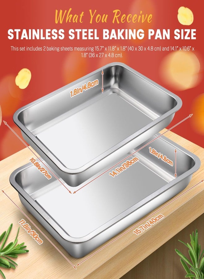 Roucerlin 15.7" & 14.1" 304 Stainless Steel Cookie Baking Sheet Set of 2, Thick Sheet Pan, Oven Baking Tray Nonstick, Easy Clean Sheet Cake Pan for Roasting Appetizer Serving Prep (Silver) - Image 2