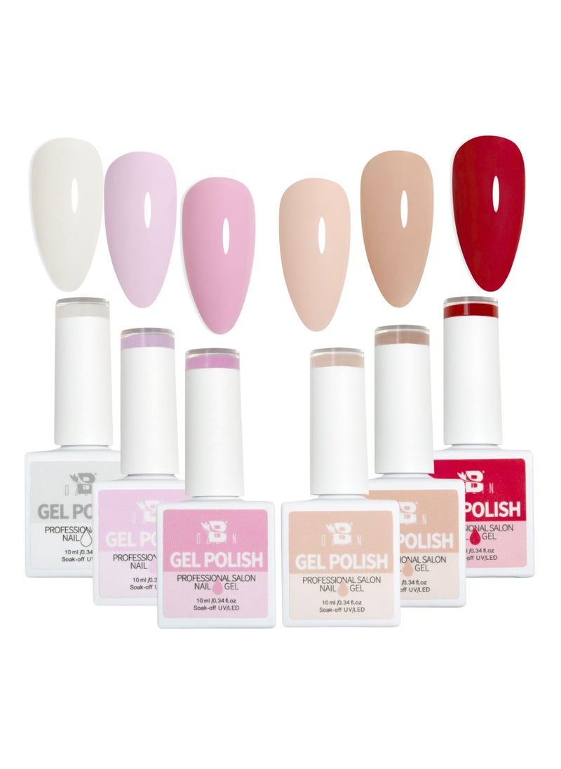 BOZLIN BOZLIN Gel Nail Polish Set, 6 Colors Nude Red Pink Gel Polish Nail Art Soak Off UV LED Gel Nail Polish Kit, Breathable Nail Polish 10ml  - Image 1