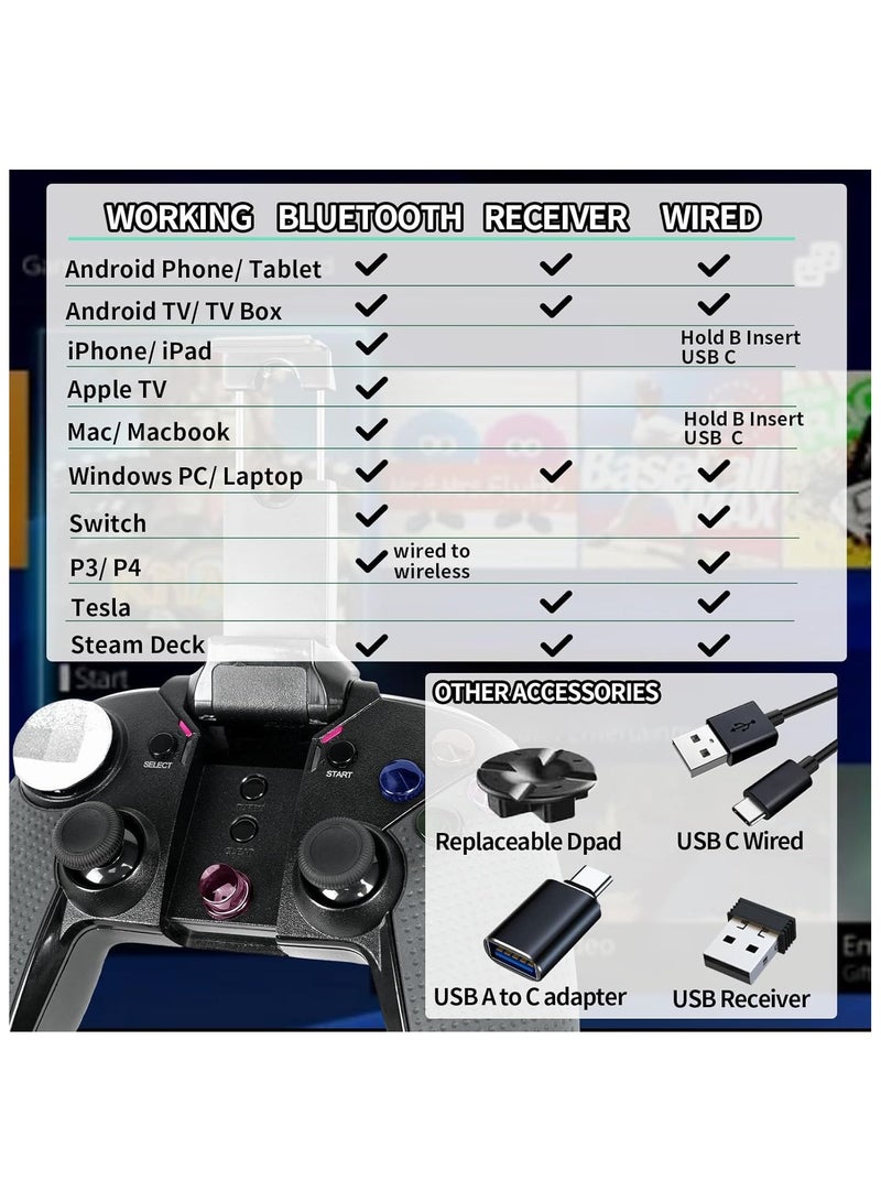 Bluetooth Mobile Game Controller for iPhone, Tablet, TV Box, with Xinput and USB Receiver, Phone Clip, Wireless Gamepad Support Android, iOS11.0-13.3.1, 6-axis, Vibration - Image 2