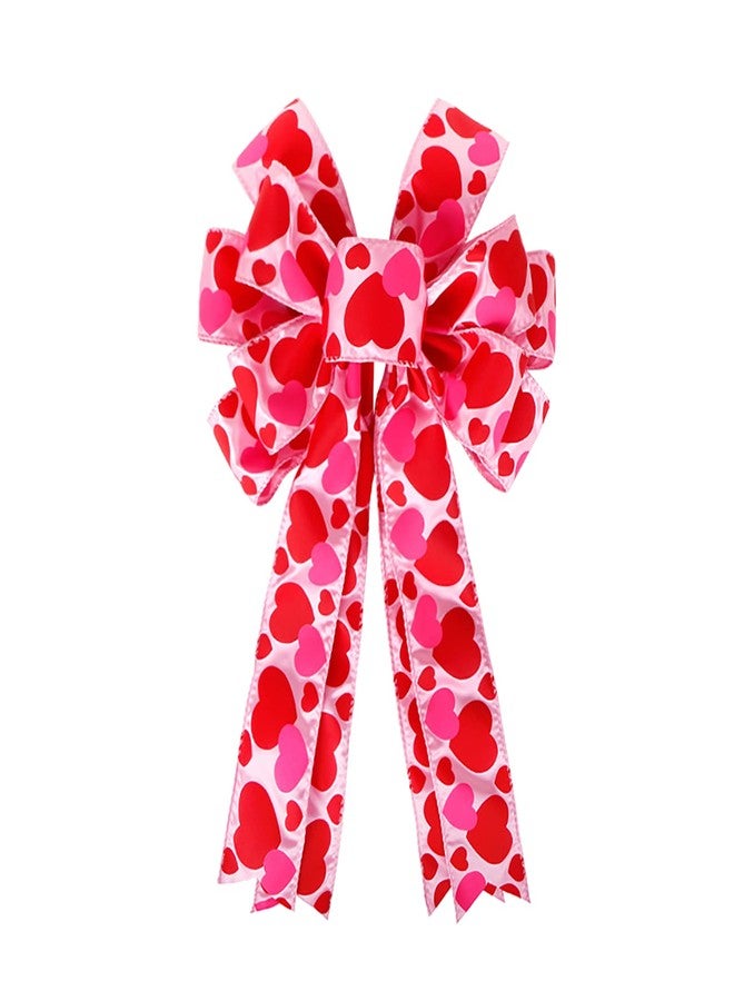 Lamantery Large Heart Printing Ribbin Bows Red Heart Wreaths Bows for Wedding Valentine's Day Window Door Wreath Decoration - Image 1