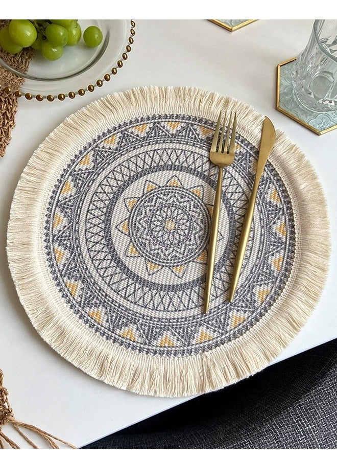 YEADMAL Table Mats Cotton Woven Tassels Heat Proof Washable Circle PlaceMat for Kitchen Dining Wedding Farmhouse Home Decoration  - Image 1