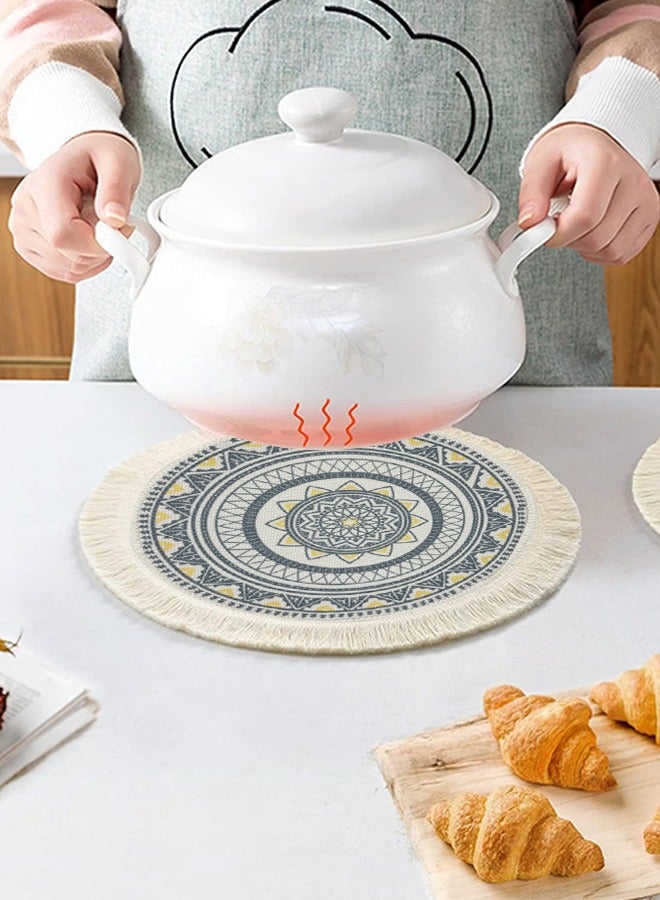 YEADMAL Table Mats Cotton Woven Tassels Heat Proof Washable Circle PlaceMat for Kitchen Dining Wedding Farmhouse Home Decoration  - Image 4