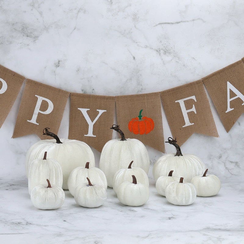 Gresorth Gresorth 8pcs Assorted Size Fake Handmade White Velvet Pumpkins Artificial Fall Harvest Halloween Decoration for Home Kitchen Farmhouse Thanksgiving Wedding Festival  - Image 4