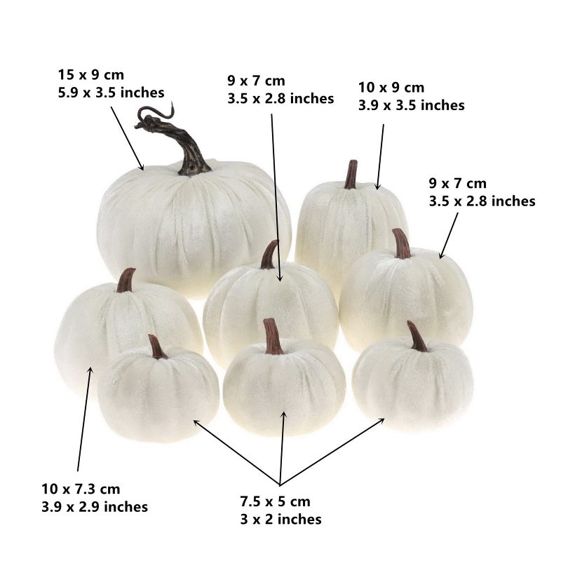 Gresorth Gresorth 8pcs Assorted Size Fake Handmade White Velvet Pumpkins Artificial Fall Harvest Halloween Decoration for Home Kitchen Farmhouse Thanksgiving Wedding Festival  - Image 3